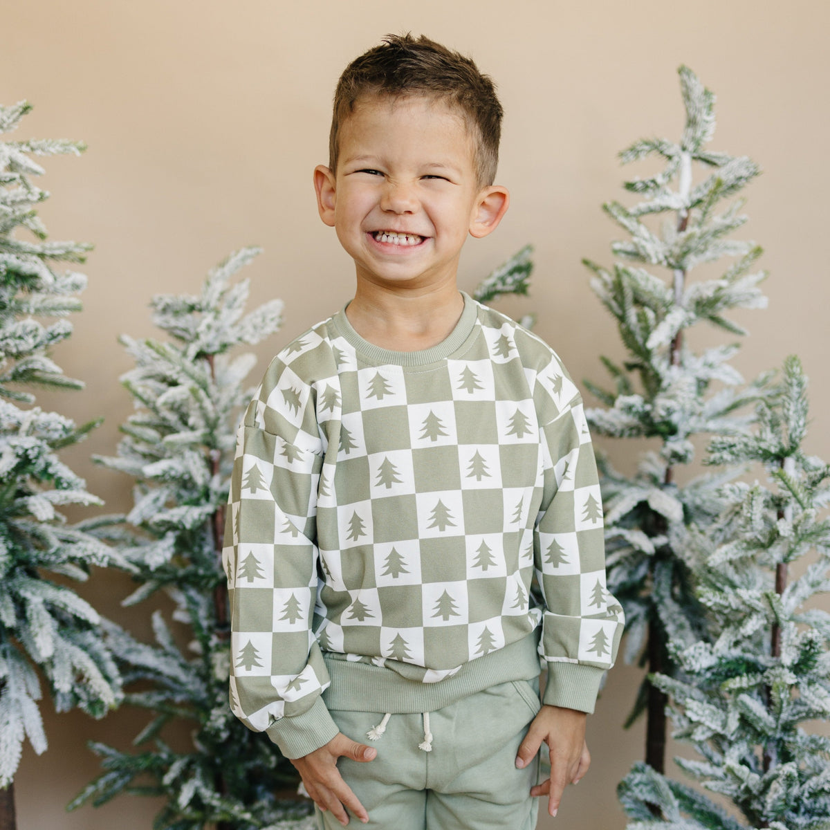 Checkered Christmas Trees Crewneck Sweatshirt